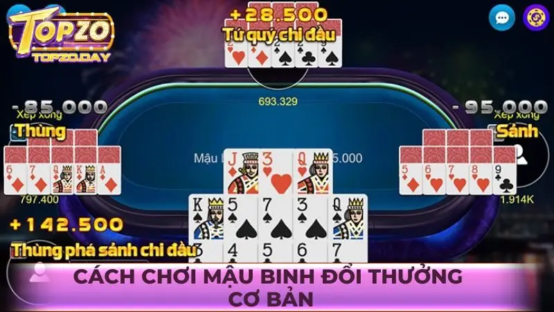 Mậu Binh: Đánh bài kiếm lời không giới hạn tại Topzo 3 Cách chơi game Mậu binh đổi thưởng cơ bản